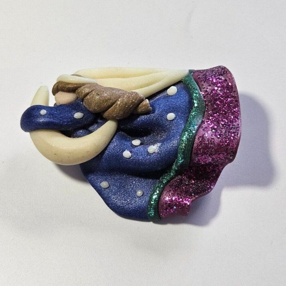 Colorful angel brooch blue purple moon